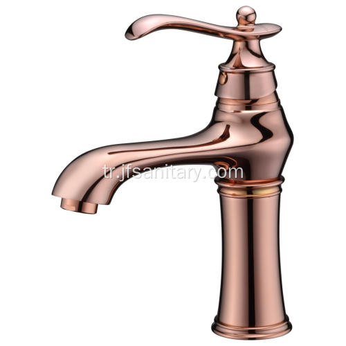 Rose Gold Tek Delik Kulp Vintage Lavabo Bataryası